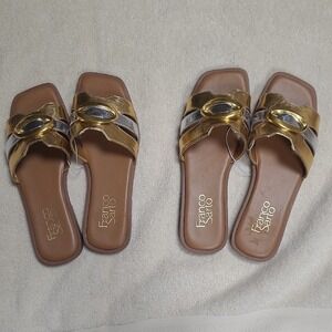 Franco Sarto Metallic‎ Gold/Brown Sandals Cruise/Beachwear Flats NWOT Size 6 & 7